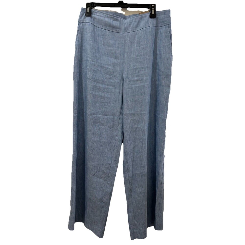 Chicos Size 1 Womens 8 Chambray Blue Pull On Wide Ankle Stretch Linen Pants
